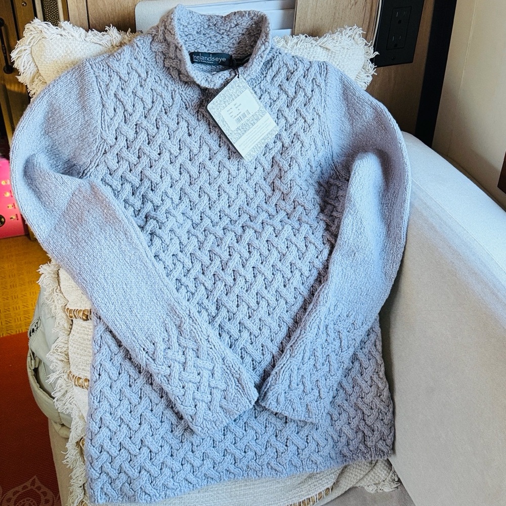 Lavender Skyline Grey Wool Cashmere Cable Knit Trellis Sweater Brand New w/Tags - Picture 4 of 14